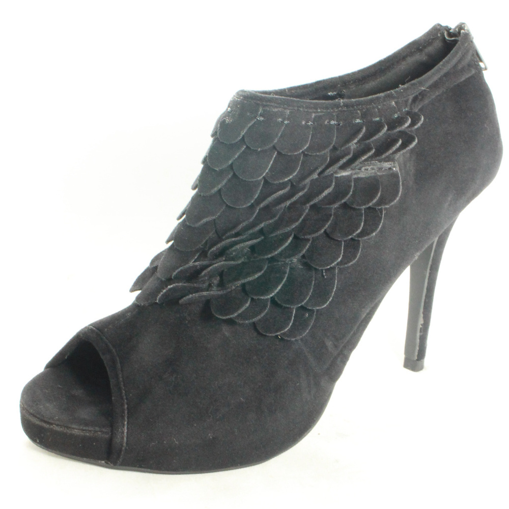 FAHRENHEIT Black Suede Scale Peep Toe Pump Heels